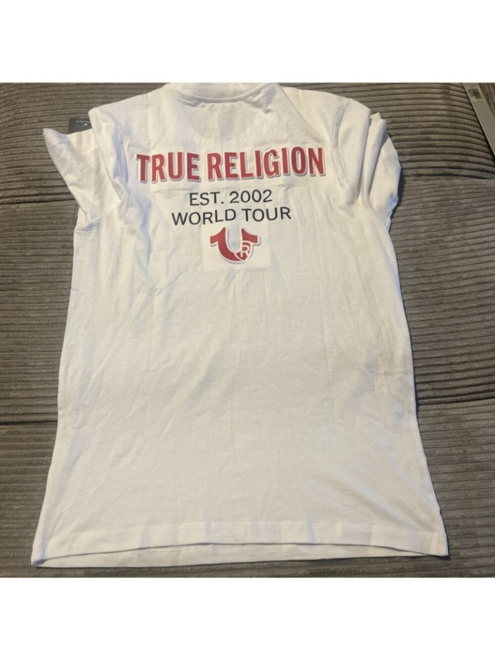 True Religion Gray Logo Pocket Crew Neck Short Sleeve Men's T-Shirt Small White - Picture 7 of 8